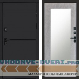 Входная дверь Тренд black Зеркало триумф бетон светлый