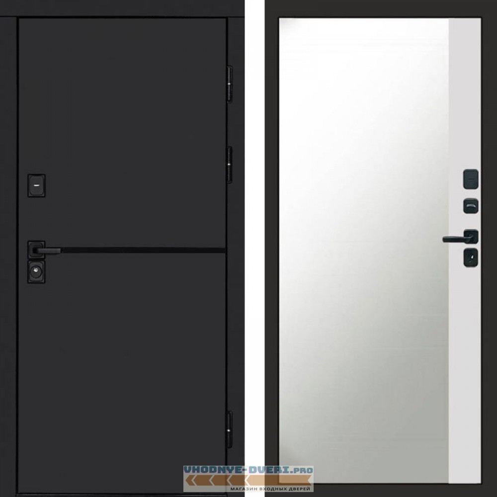 Входная дверь Тренд black Зеркало фацет белый софт