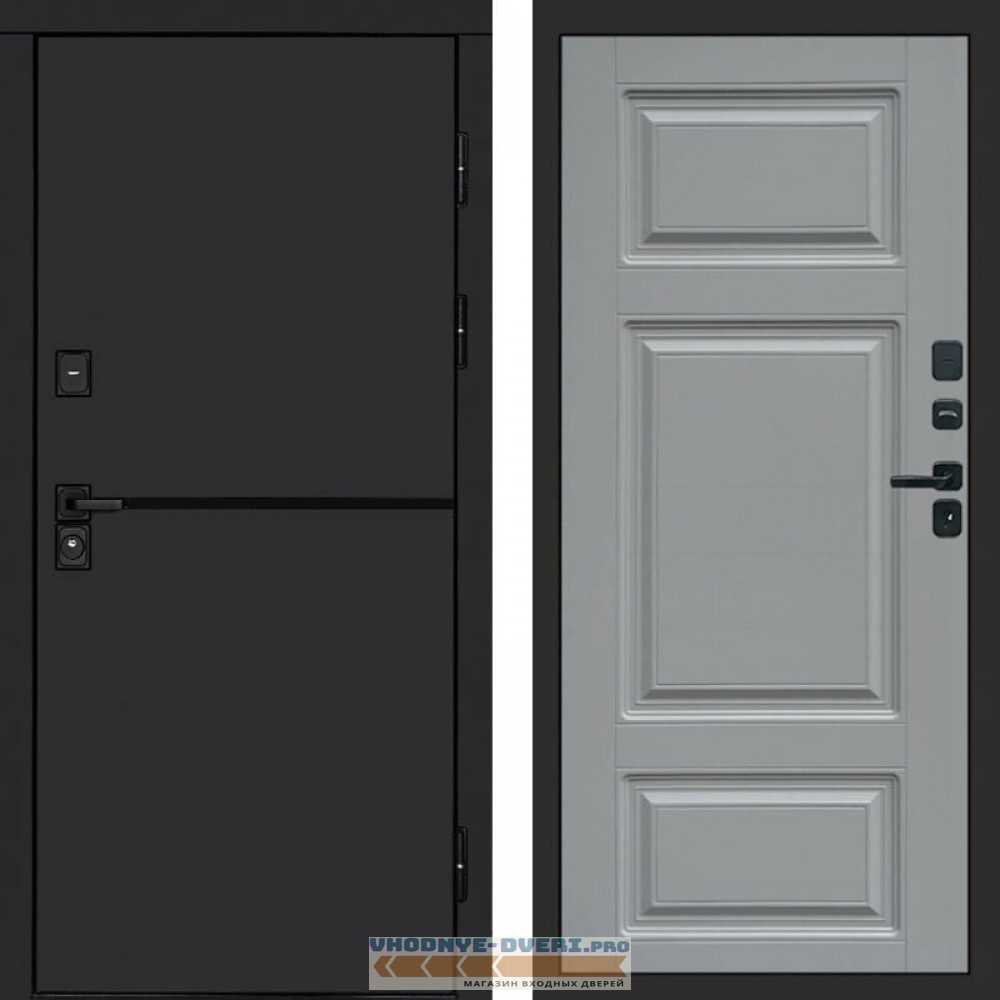 Входная дверь Тренд black Лион grey софт