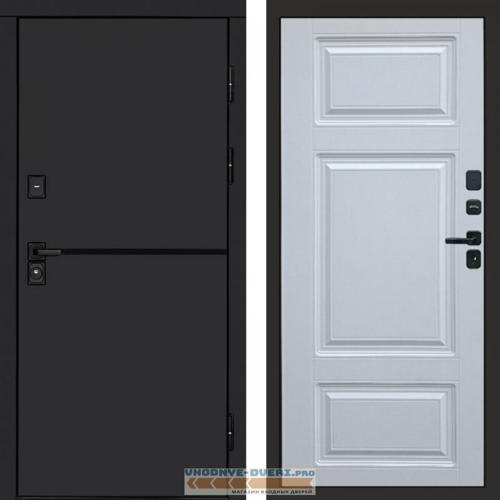 Входная дверь Тренд black Лион белый софт