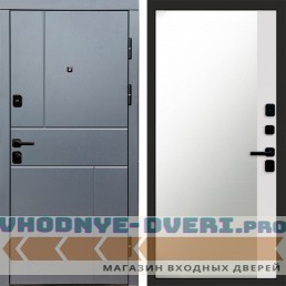 Входная дверь Вертикаль Grey Зеркало фацет Белый софт