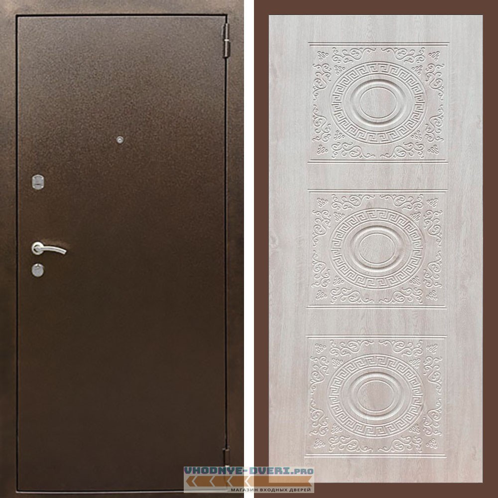 Входная дверь REX (Рекс) 1А Медный антик д-18 сосна белая