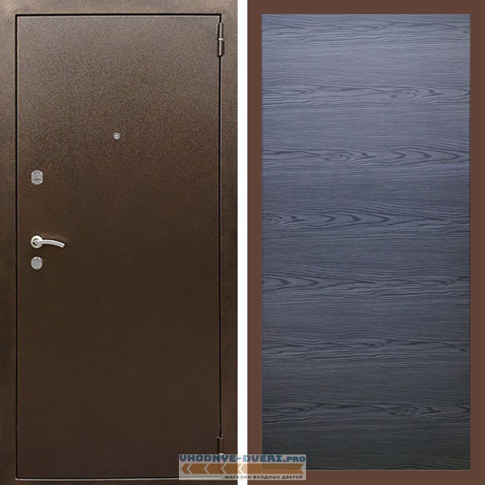 Входная дверь REX (Рекс) 1А Медный антик дуб тангент черный горизонт софт
