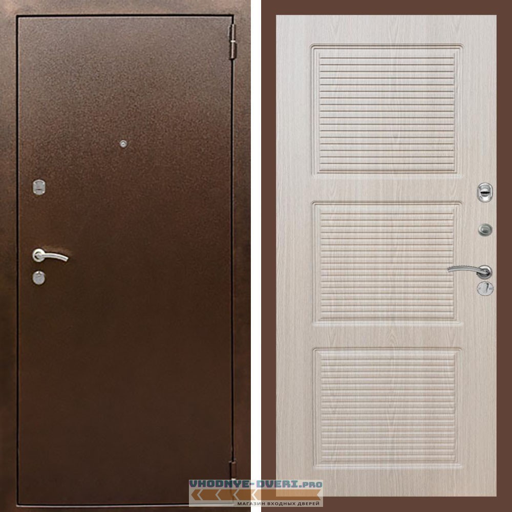 Входная дверь REX (Рекс) 1А Медный антик ФЛ-1 беленый дуб