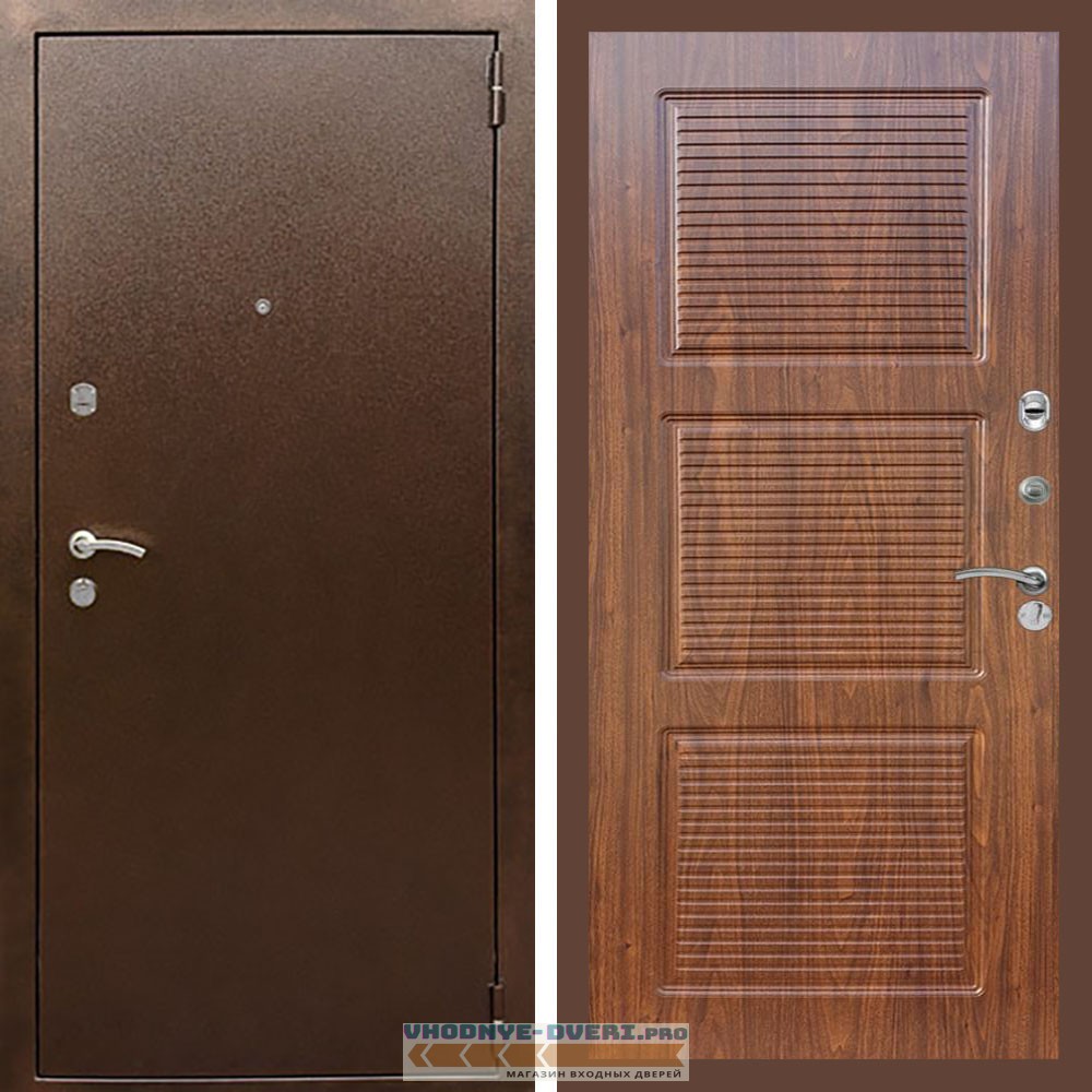 Входная дверь REX (Рекс) 1А Медный антик ФЛ-1 мореная берёза