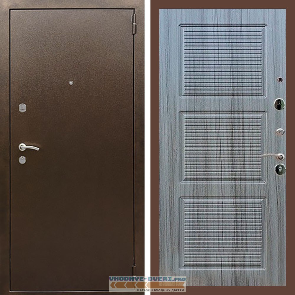 Входная дверь REX (Рекс) 1А Медный антик ФЛ-1 сандал серый