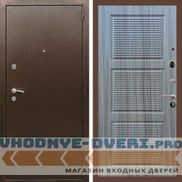Входная дверь REX (Рекс) 1А Медный антик ФЛ-1 сандал серый