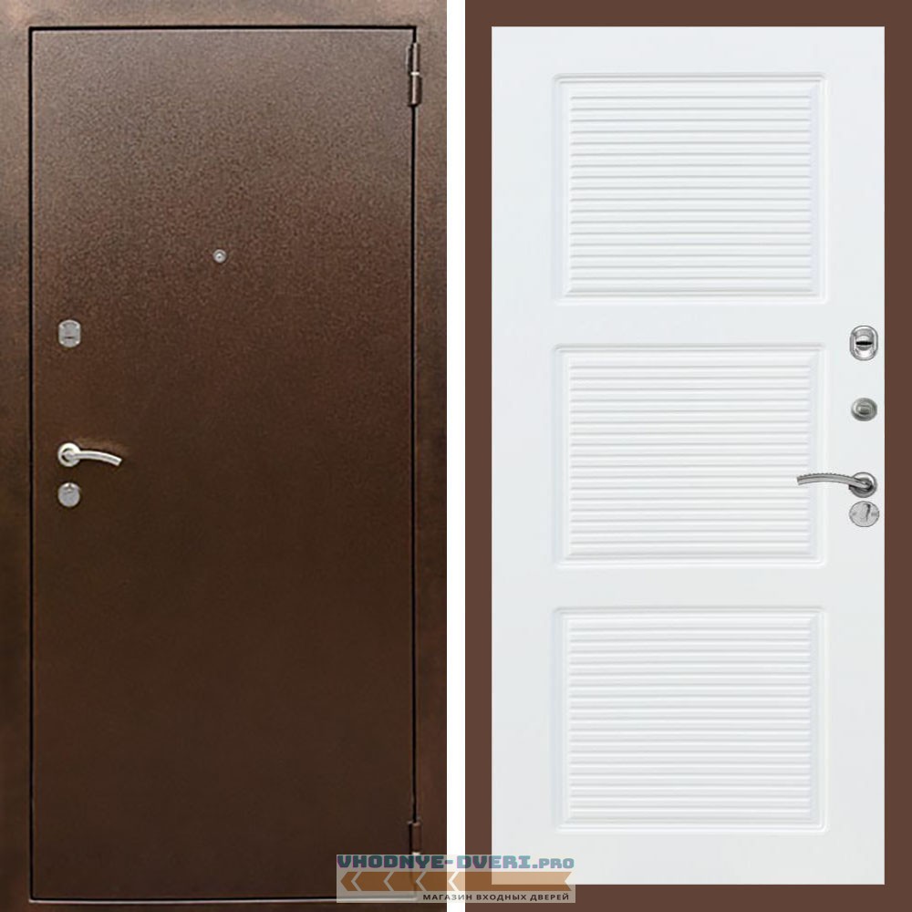 Входная дверь REX (Рекс) 1А Медный антик ФЛ-1 белый матовый