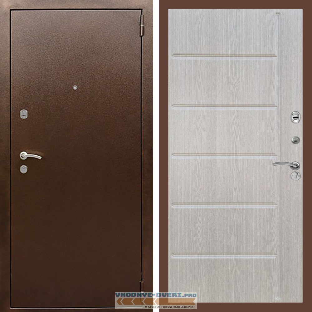 Входная дверь REX (Рекс) 1А Медный антик ФЛ-123 Беленый дуб