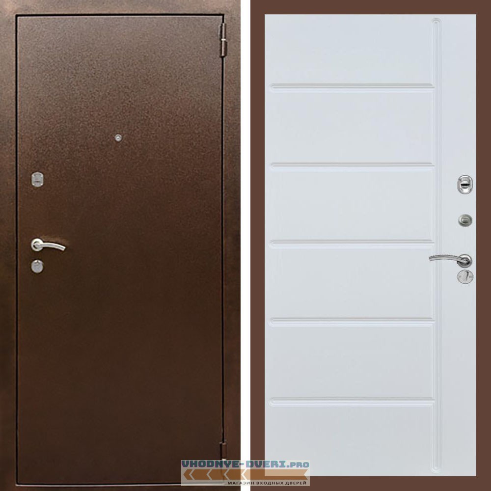 Входная дверь REX (Рекс) 1А Медный антик ФЛ-102 Белый ясень