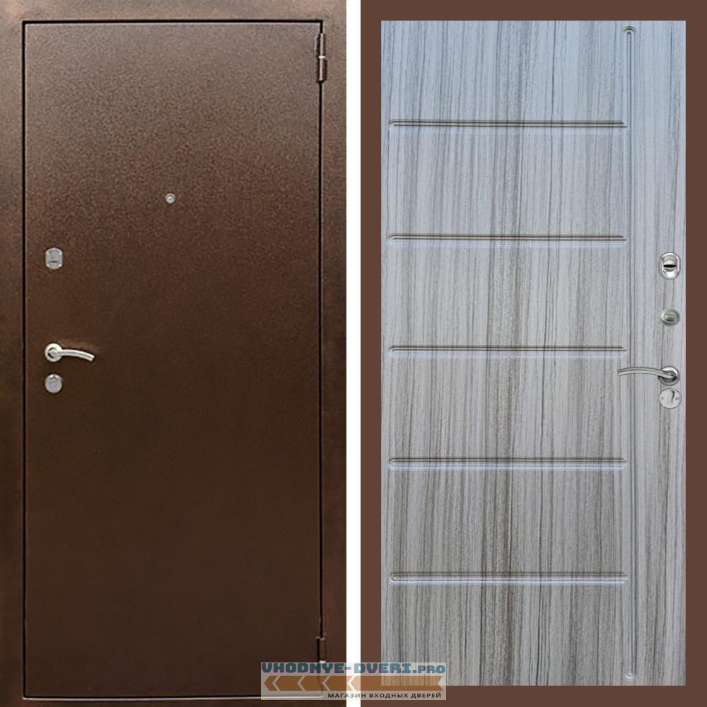 Входная дверь REX (Рекс) 1А Медный антик ФЛ-102 Сандал серый