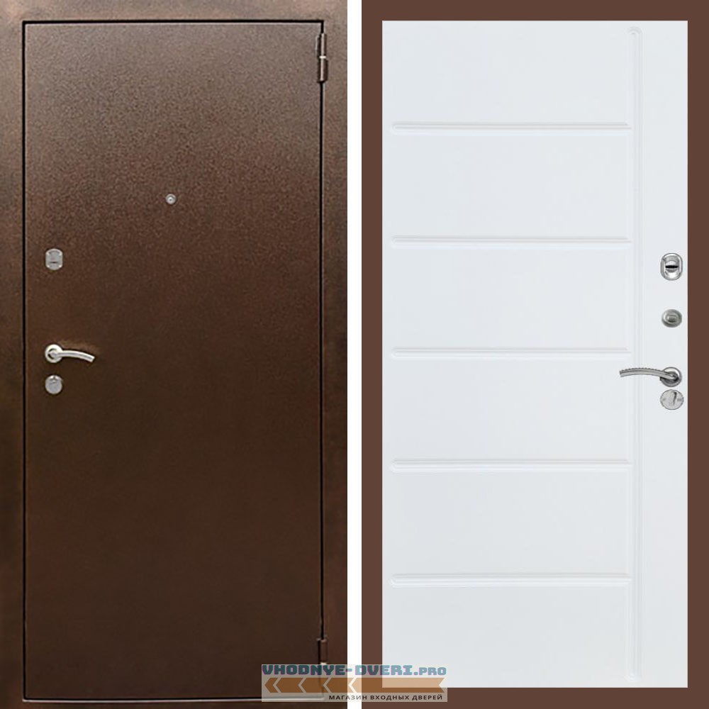 Входная дверь REX (Рекс) 1А Медный антик ФЛ-102 Белый матовый