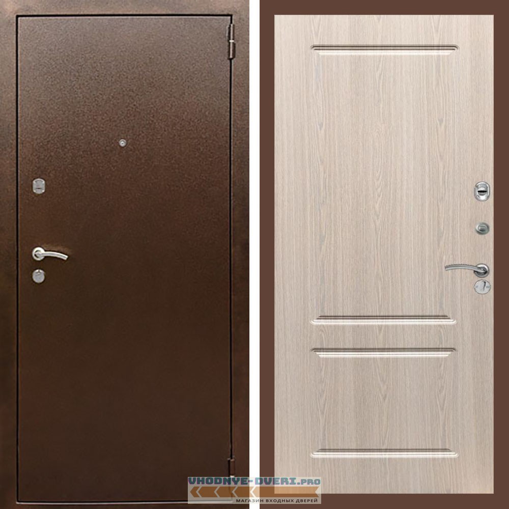 Входная дверь REX (Рекс) 1А Медный антик ФЛ-117 беленый дуб