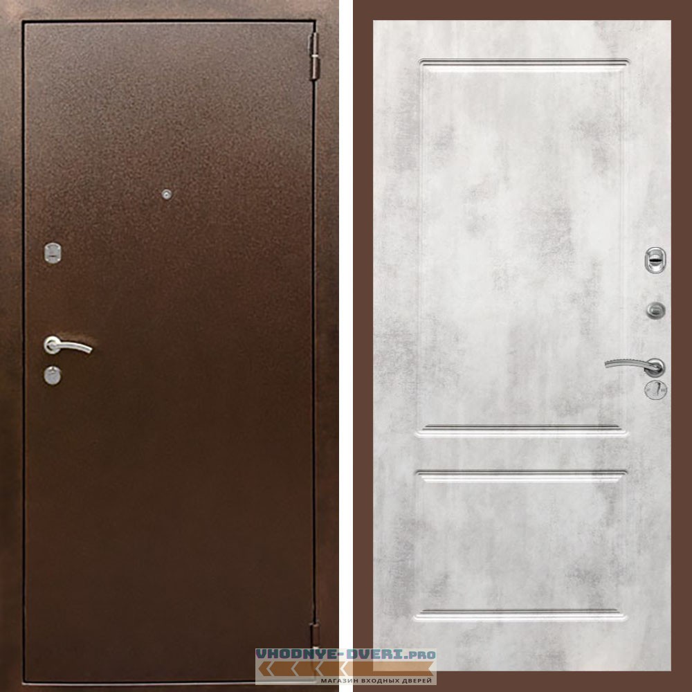 Входная дверь REX (Рекс) 1А Медный антик ФЛ-117 бетон светлый