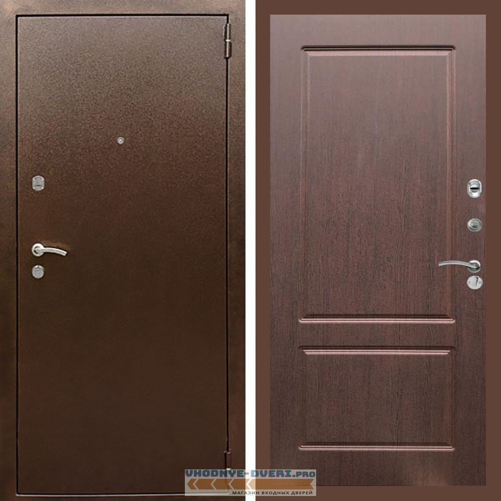 Входная дверь REX (Рекс) 1А Медный антик ФЛ-117 орех премиум