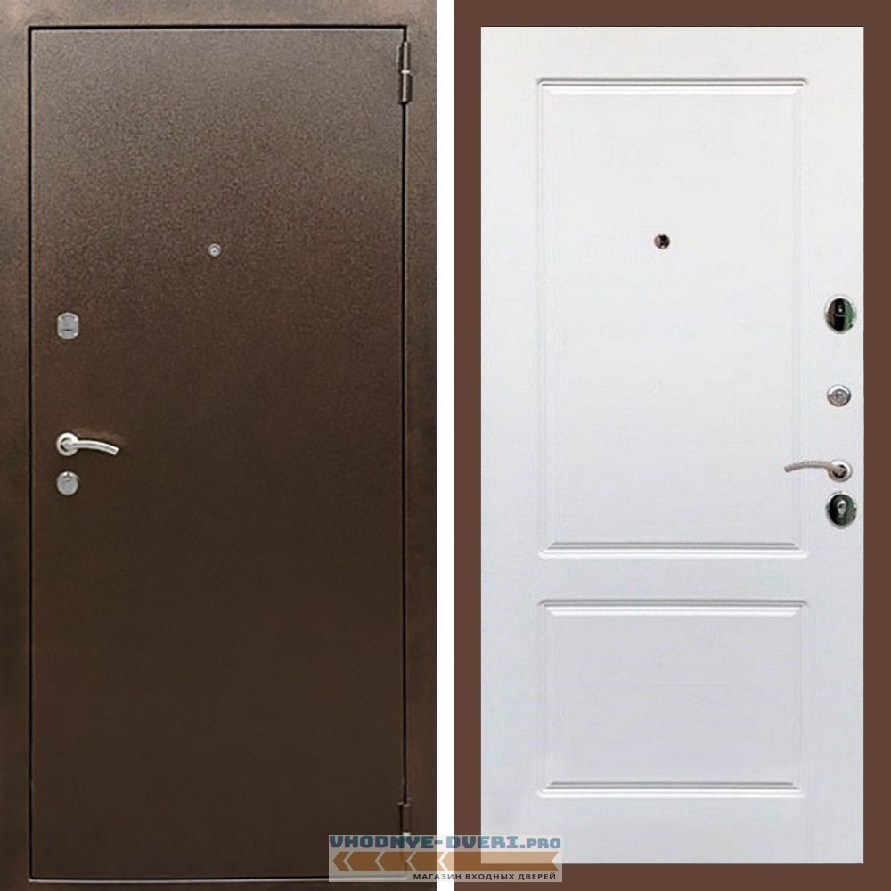 Входная дверь REX (Рекс) 1А Медный антик ФЛ-117 белый матовый