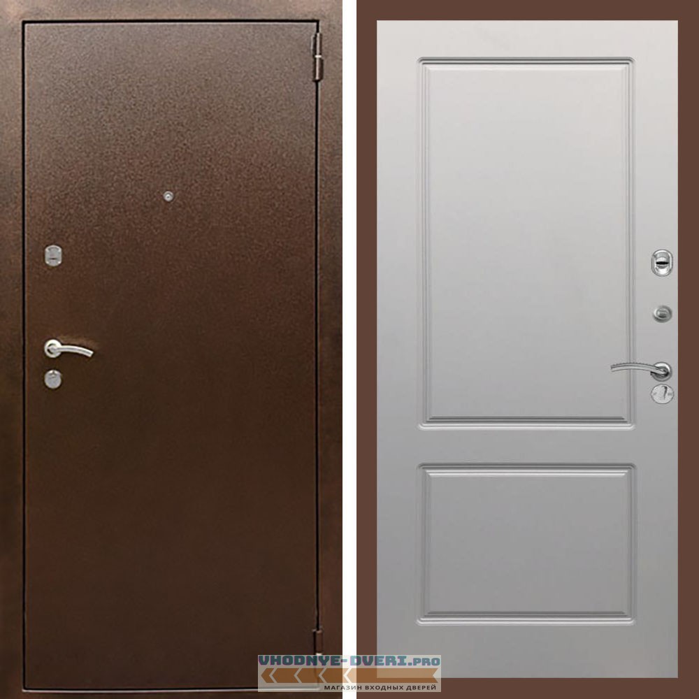 Входная дверь REX (Рекс) 1А Медный антик ФЛ-117 софт грей