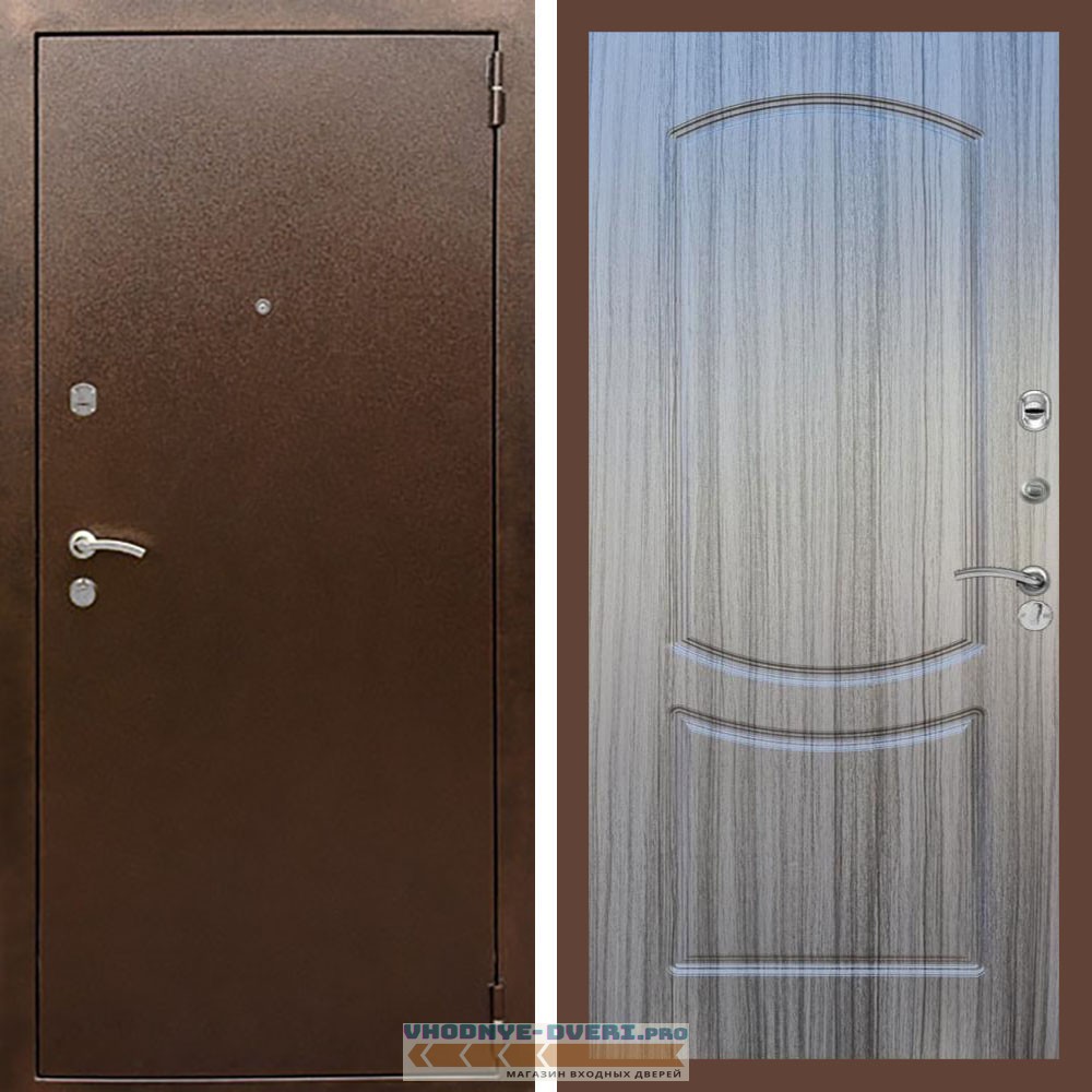 Входная дверь REX (Рекс) 1А Медный антик ФЛ-123 Сандал серый