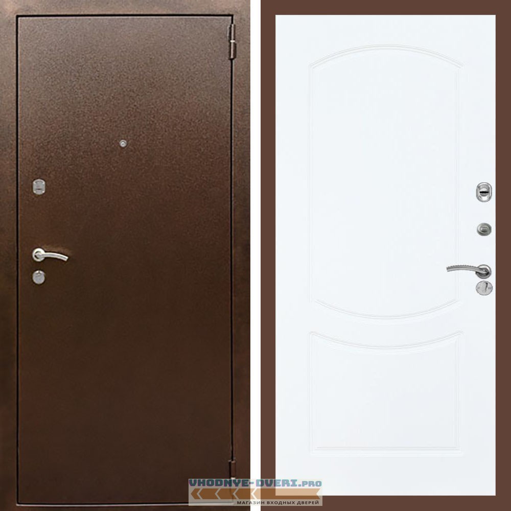 Входная дверь REX (Рекс) 1А Медный антик ФЛ-123 Белый матовый