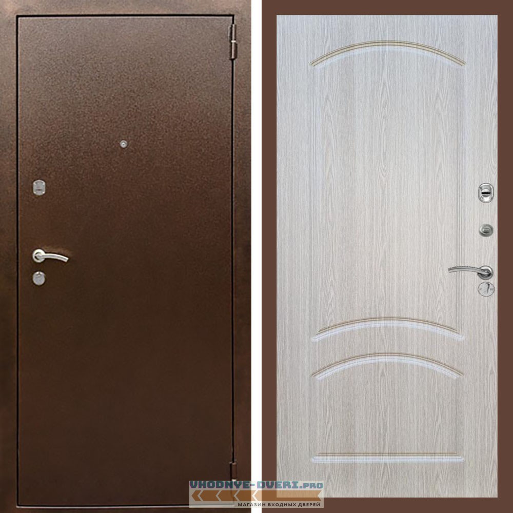 Входная дверь REX (Рекс) 1А Медный антик ФЛ-126 Беленый дуб