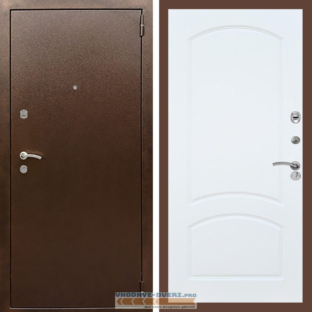 Входная дверь REX (Рекс) 1А Медный антик ФЛ-126 Белый ясень