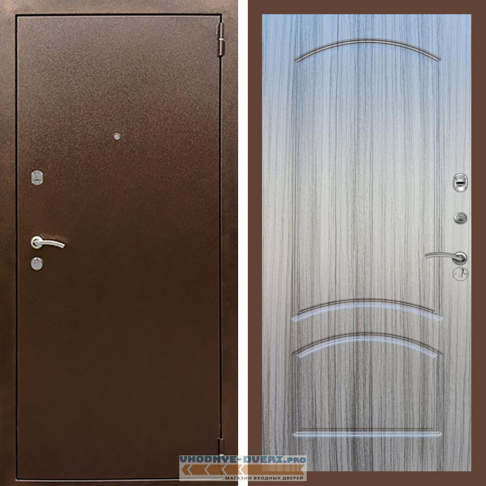 Входная дверь REX (Рекс) 1А Медный антик ФЛ-126 Сандал серый