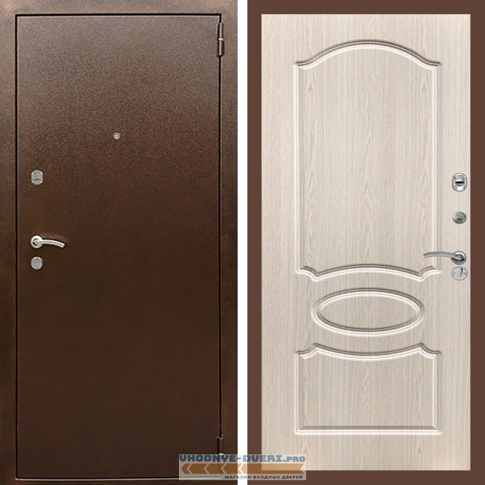 Входная дверь REX (Рекс) 1А Медный антик ФЛ-128 беленый дуб