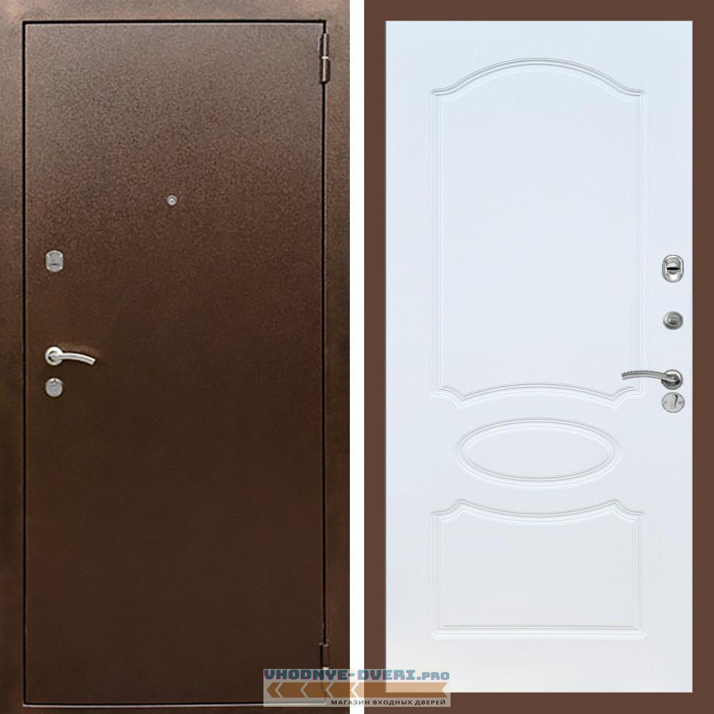 Входная дверь REX (Рекс) 1А Медный антик ФЛ-128 белый ясень