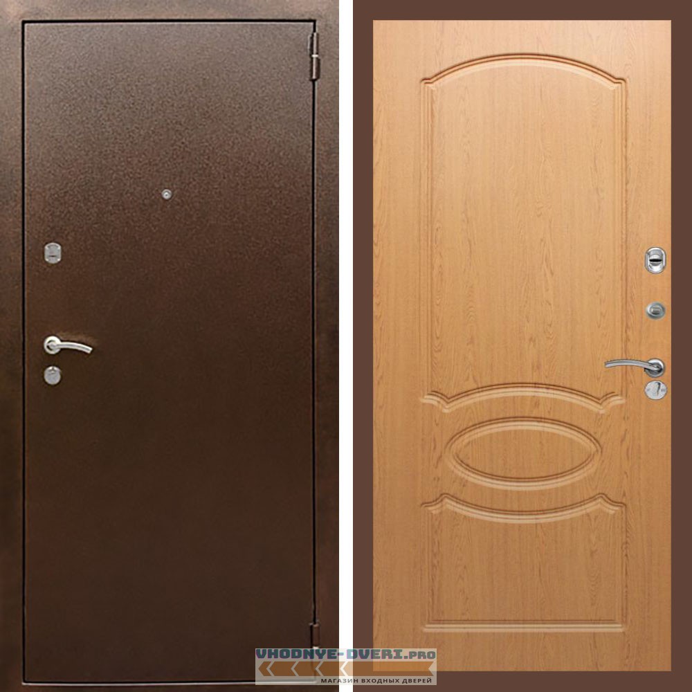 Входная дверь REX (Рекс) 1А Медный антик ФЛ-128 Дуб светлый