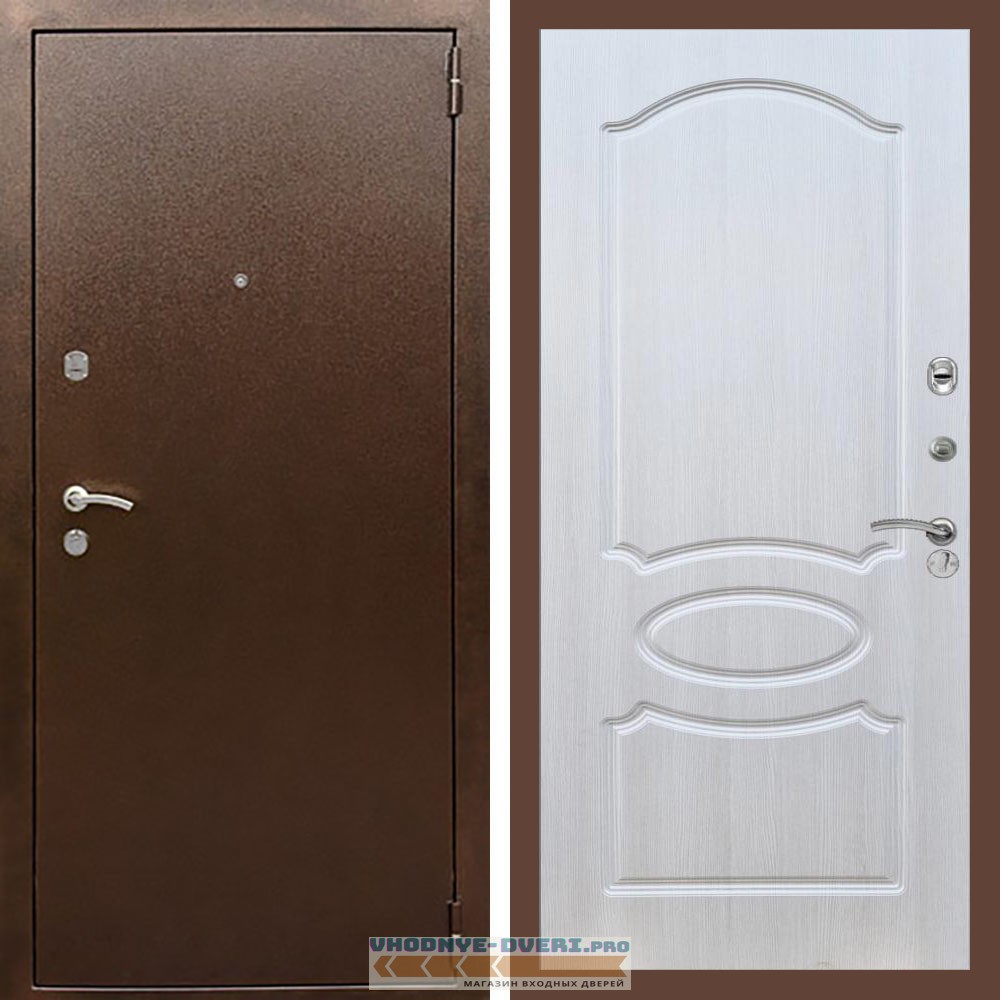 Входная дверь REX (Рекс) 1А Медный антик ФЛ-128 Лиственница бежевая