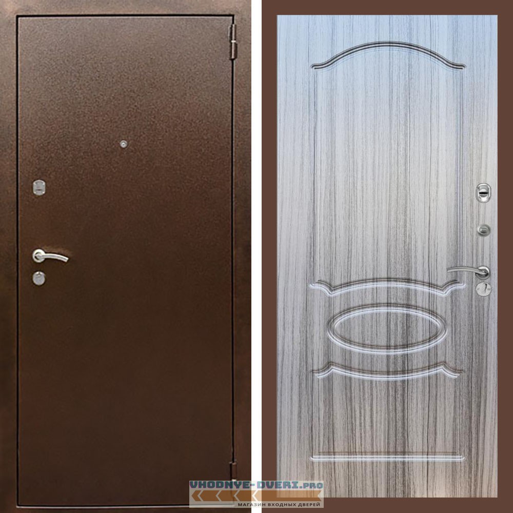 Входная дверь REX (Рекс) 1А Медный антик ФЛ-128 Сандал серый