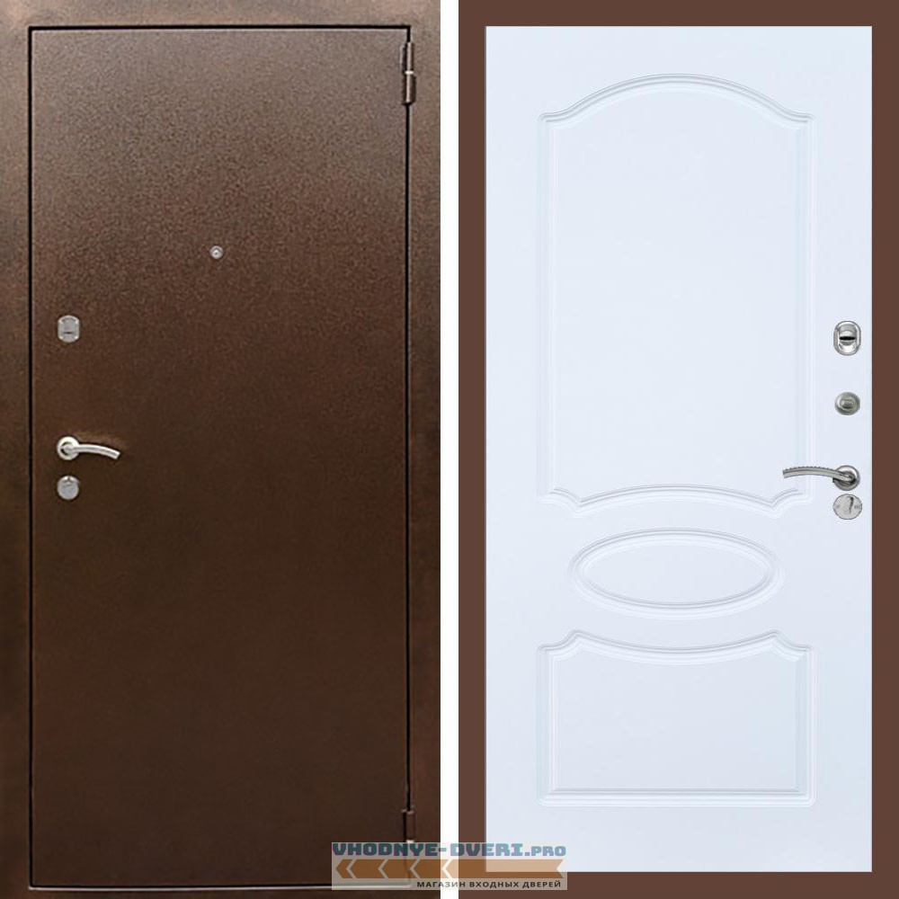 Входная дверь REX (Рекс) 1А Медный антик ФЛ-128 Белый матовый