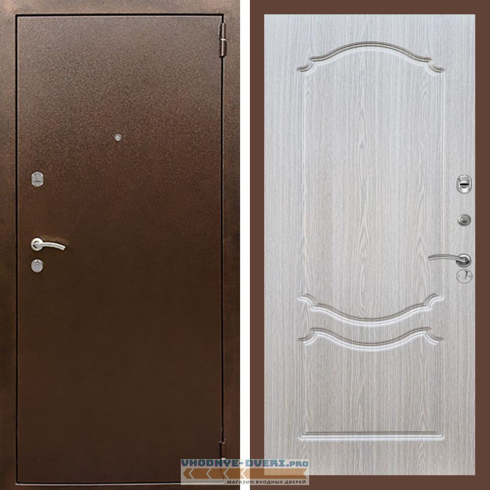 Входная дверь REX (Рекс) 1А Медный антик ФЛ-130 Беленый дуб