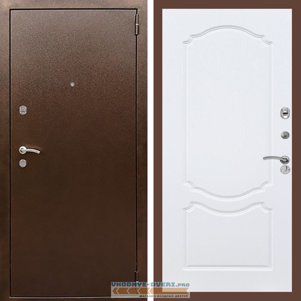 Входная дверь REX (Рекс) 1А Медный антик ФЛ-130 Белый ясень