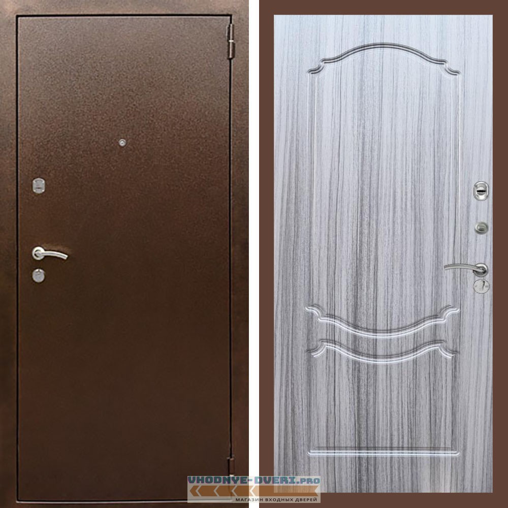 Входная дверь REX (Рекс) 1А Медный антик ФЛ-130 Сандал серый