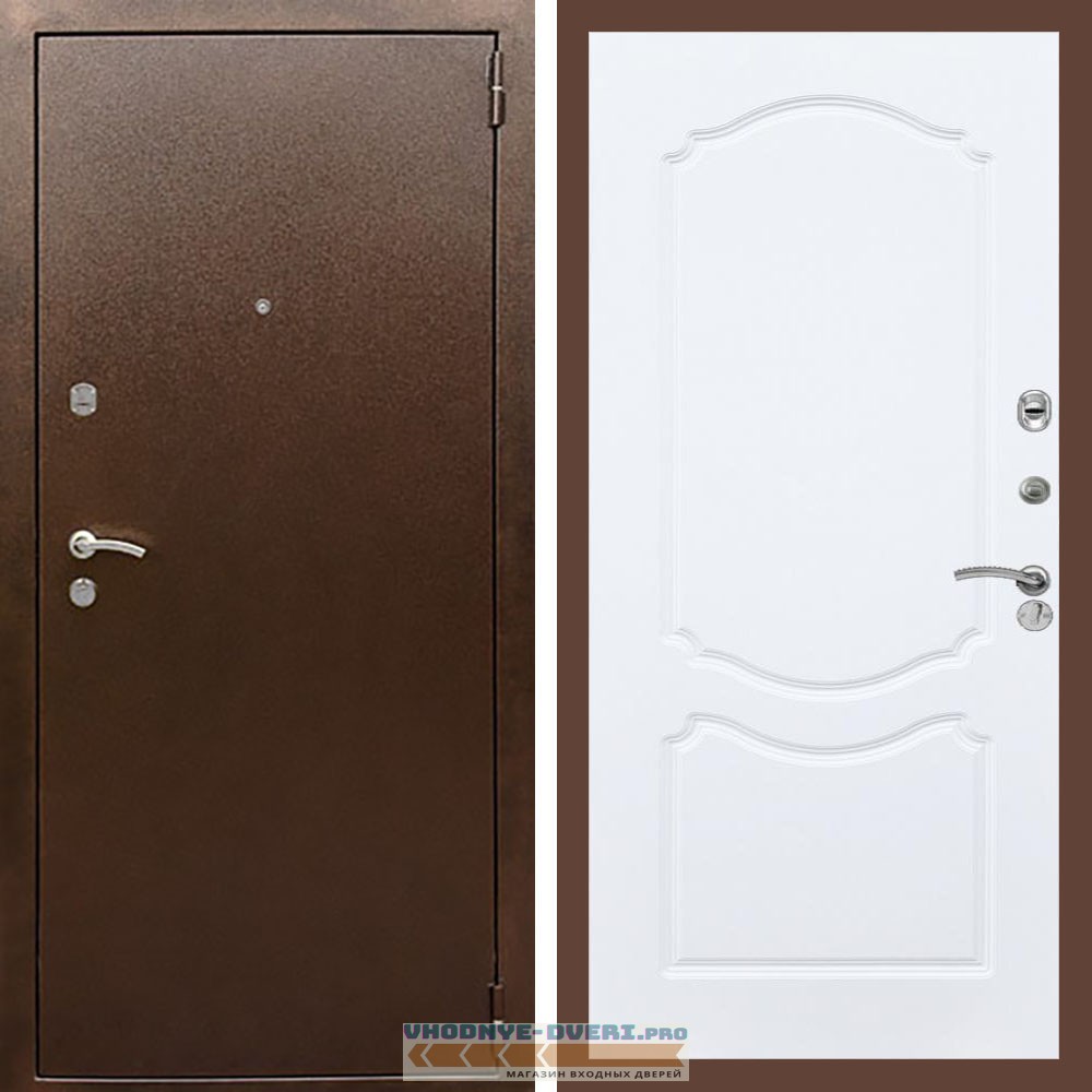 Входная дверь REX (Рекс) 1А Медный антик ФЛ-130 Белый матовый