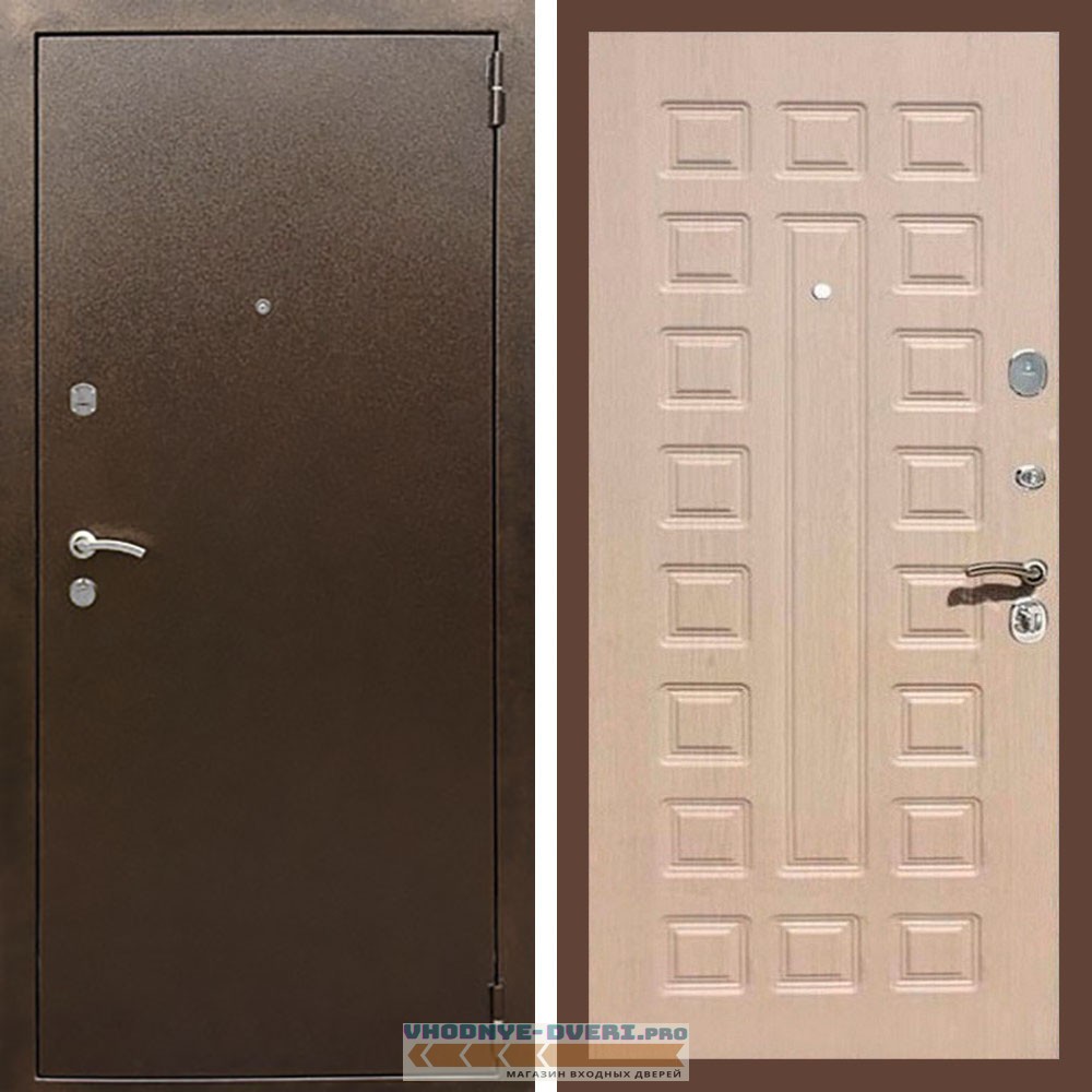 Входная дверь REX (Рекс) 1А Медный антик ФЛ-183 беленый дуб