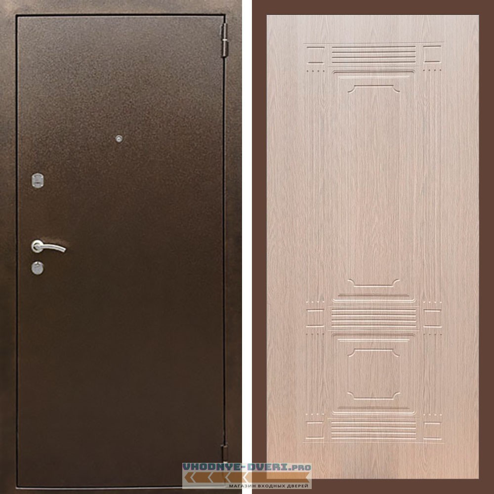 Входная дверь REX (Рекс) 1А Медный антик ФЛ-2 беленый дуб 6мм