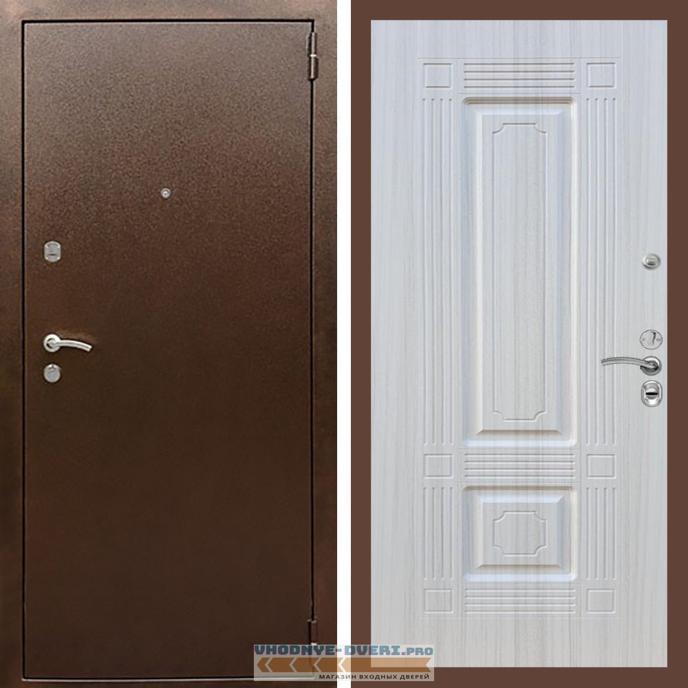 Входная дверь REX (Рекс) 1А Медный антик ФЛ-2 Сандал белый