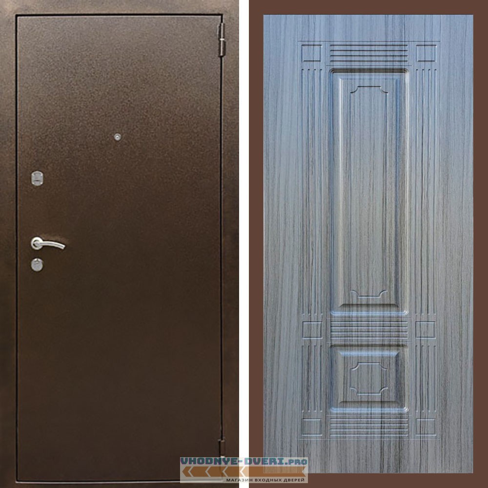 Входная дверь REX (Рекс) 1А Медный антик ФЛ-2 сандал серый 16 мм