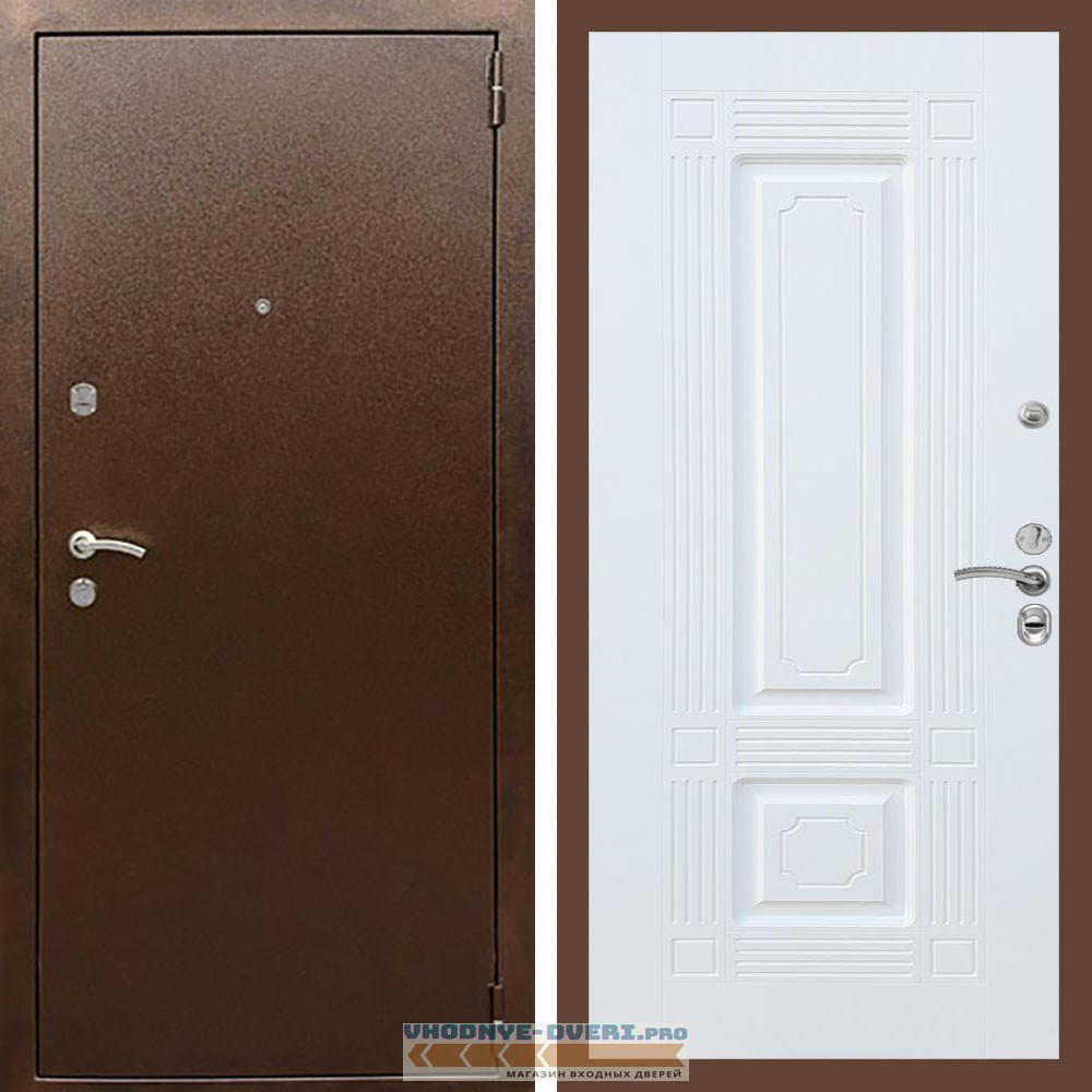 Входная дверь REX (Рекс) 1А Медный антик ФЛ-2 Белый матовый