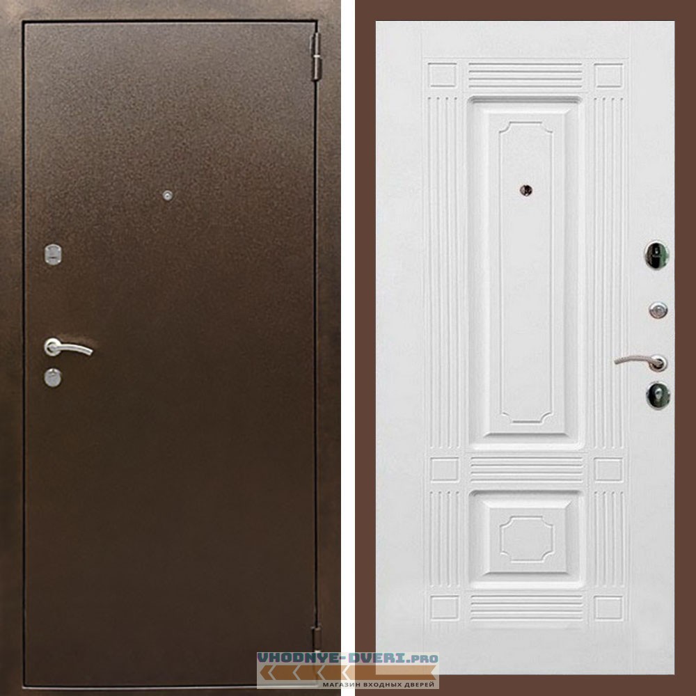 Входная дверь REX (Рекс) 1А Медный антик ФЛ-2 ясень белый 16 мм