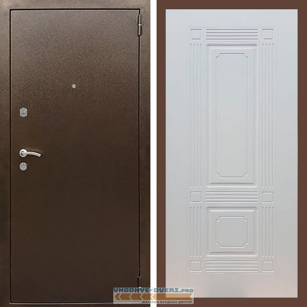 Входная дверь REX (Рекс) 1А Медный антик ФЛ-2 ясень белый 6 мм