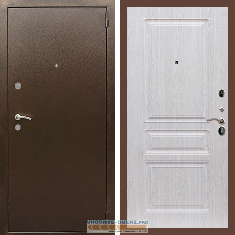 Входная дверь REX (Рекс) 1А Медный антик ФЛ-243 беленый дуб