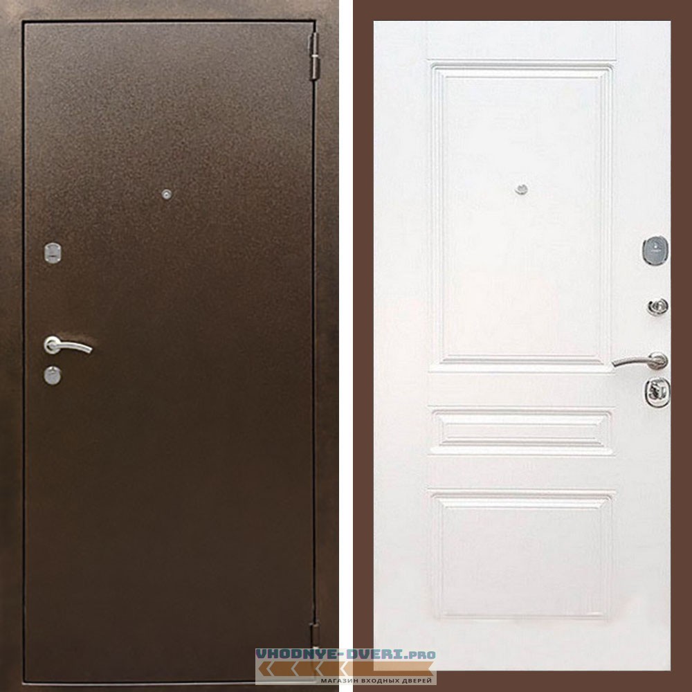 Входная дверь REX (Рекс) 1А Медный антик ФЛ-243 белый ясень