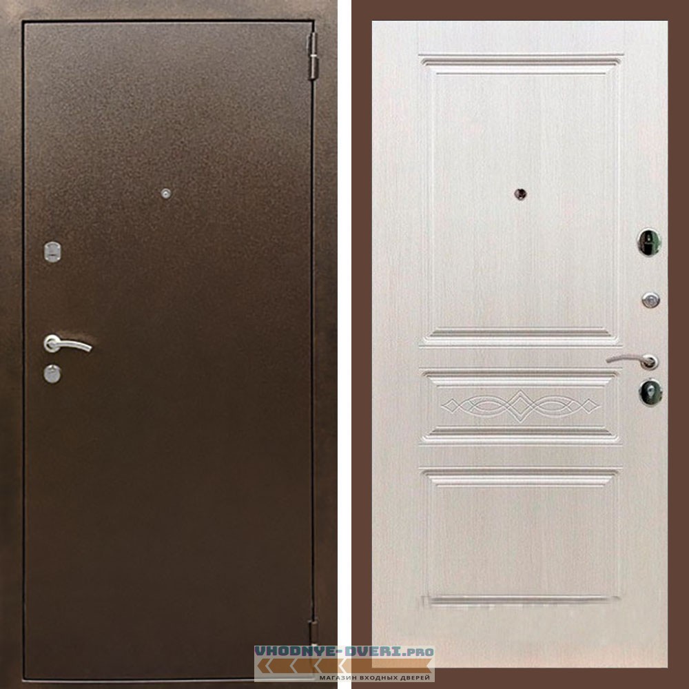 Входная дверь REX (Рекс) 1А Медный антик ФЛ-243 лиственница беж с узором