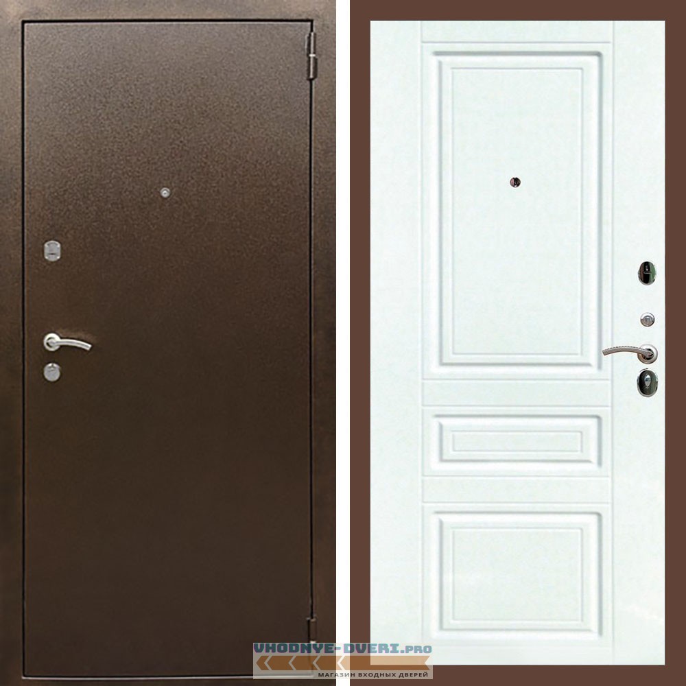 Входная дверь REX (Рекс) 1А Медный антик ФЛ-243 белый матовый