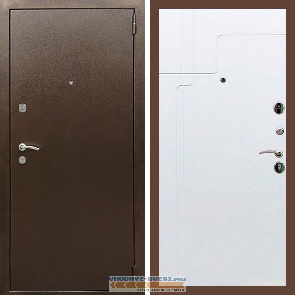 Входная дверь REX (Рекс) 1А Медный антик ФЛ-246 белый матовый