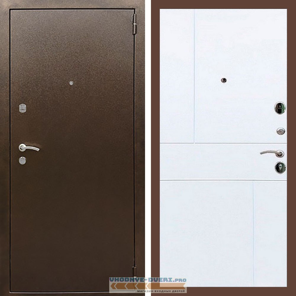 Входная дверь REX (Рекс) 1А Медный антик ФЛ-290 белый матовый