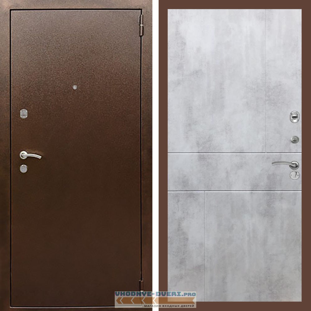Входная дверь REX (Рекс) 1А Медный антик ФЛ-290 бетон светлый